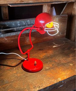Vintage Football Helmet Desk Lamp - Red Stainless Steel Man Cave Decor