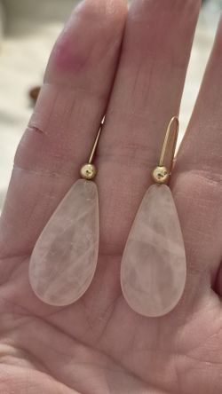 Vintage Gold PLATED GENUINE PINK QUARTZ TEAR DROP EARRINGS