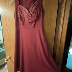 Maroon Mid Length Dress Vintage Style With Pleated Bodice Size Large 