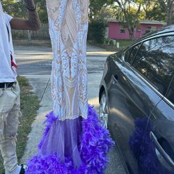 Purple Rhinestone Prom Dress 