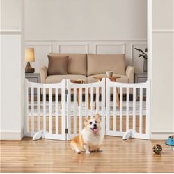 24" H Freestanding Pet Gate for Dogs Wooden Dog Gates for Hallway, Doorway Collapsible Indoor Pet Fence with Support Feet Stair Barrier 3 Panels Fence