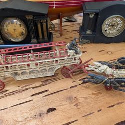 Antique Cast Iron Hook And Ladder Fire Wagon. Large Size