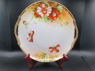 Vintage Noritake Nippon Morimura Hand Painted 9.5” Handled Cake Plate Floral