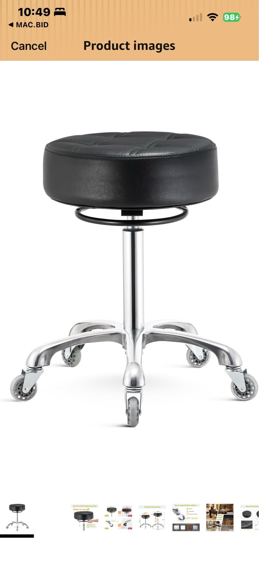 Rolling Stool with Wheels 400lbs Weight Capacity,Heavy Duty Lash Chair Adjustable for Tatoo Lab Massage Salon Spa Drafting Nail Teach,360 Swivel,Leath