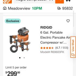 New In Box Ridgid Compressor With 3 Nail Guns