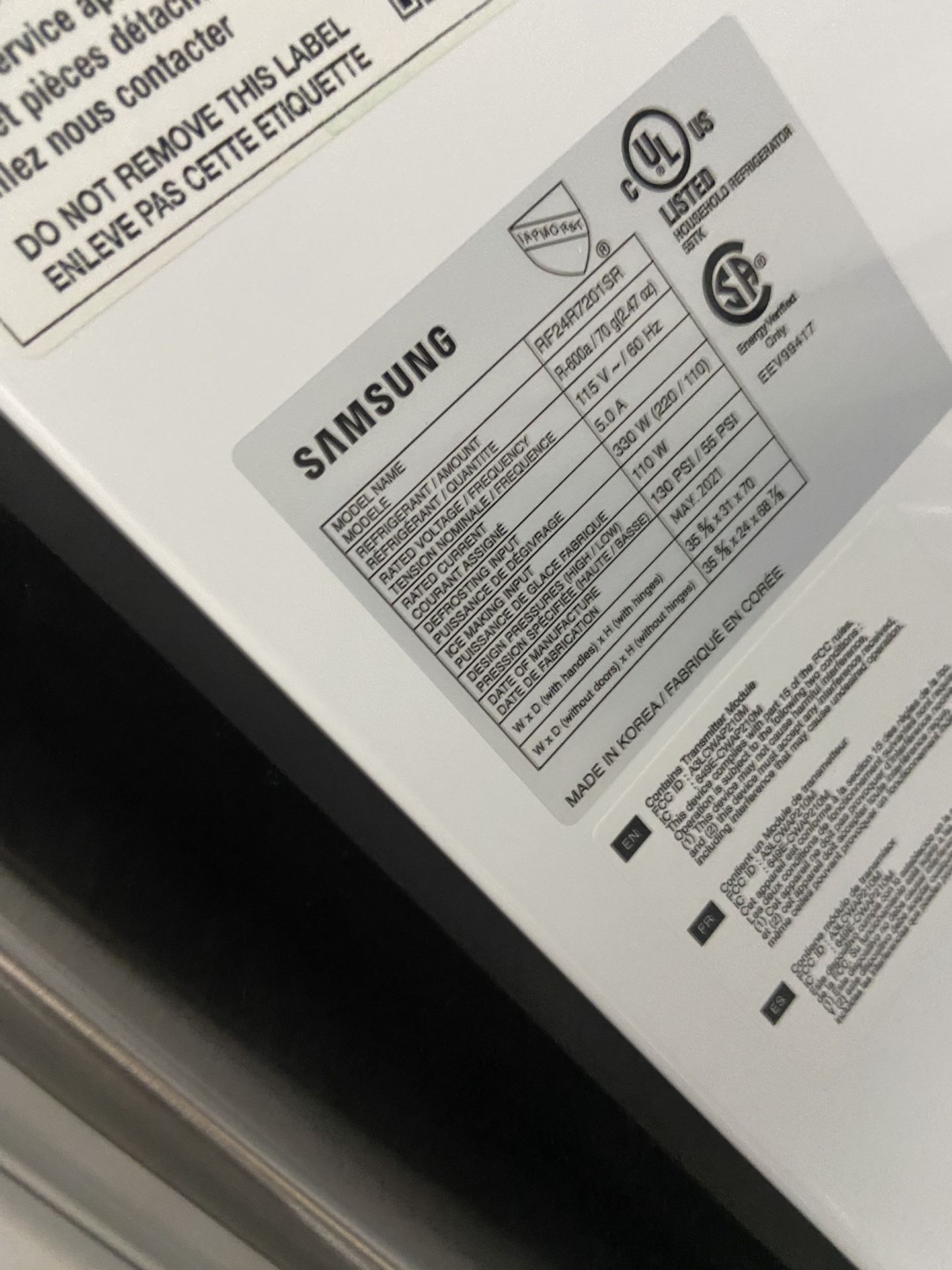 2021 Samsung 4 Door Counter Depth Refrigerator Appliances