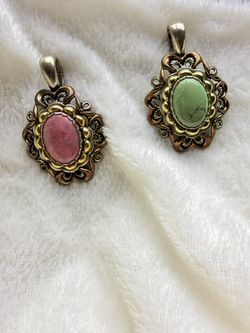 Set Of Carolyn Pollack Relios Sterling 925 Silver Brass Copper Rhodonite And  Turquoise Pendant