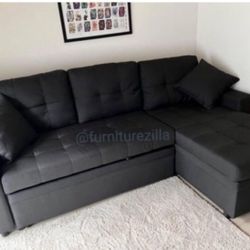 Black Sectional Sofa Pullout Bed Brand New