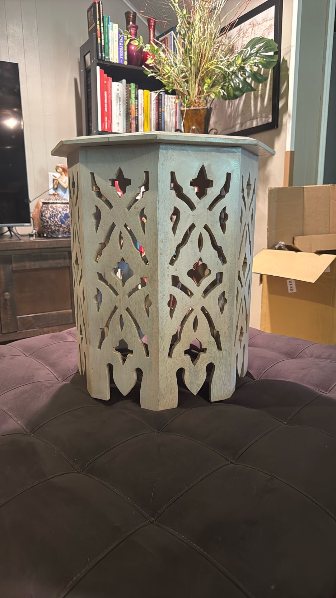Hand Crafted Mango Wood Octagonal Beveled Side Table