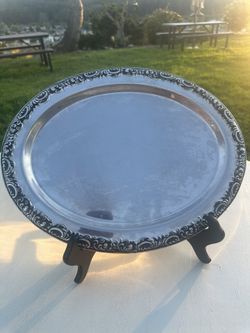 Vintage WMF Germany Silver Oval Serving Tray Floral Pattern Glossy Large Metal