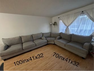 Gray Fabric L-Shaped Sectional Sofa