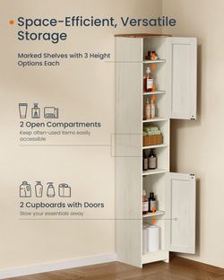 Slim freestanding storage cabinet with adjustable shelves