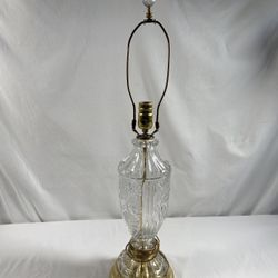 Vintage Fine Cut Clear Rose Floral Crystal Metal Base Table Lamp #810525