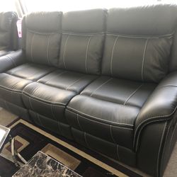 Gray Recliner Sofa Durable Leather 