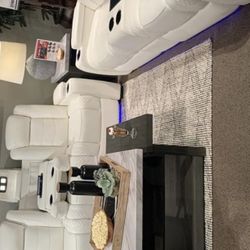 Party Time White LED Power Reclining Living Room Set with Adjustable Headrest (Sofa and Loveseat