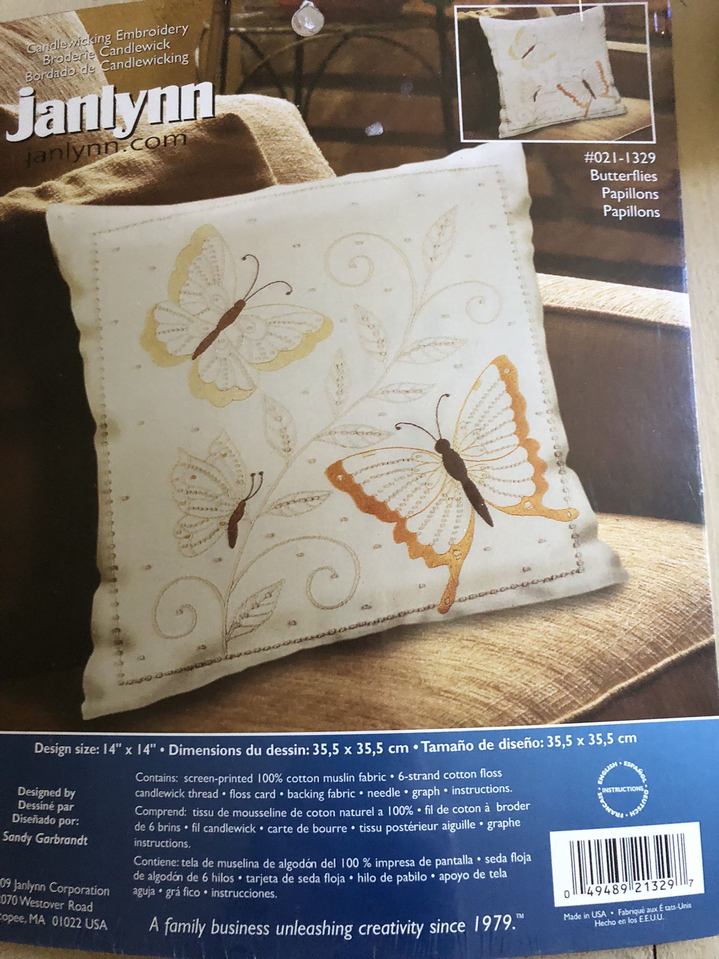 14” Pillow Embroidery Butterfly Kit