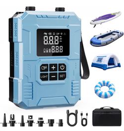S8 Electric Paddle Board Pump, 22 PSI Cordless Rechargeable SUP Pump, 4X Faster Dual-Stage Inflation & Deflation, Portable Air Pump with LED Light & A