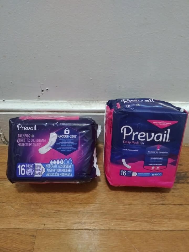 2 Packs Of Prevail Feminine Pads, 16 Count, Discreet Comfort, And Leakage Protection Sealed.