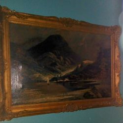 Large Antique Oil Painting With Antique Wood Frame
