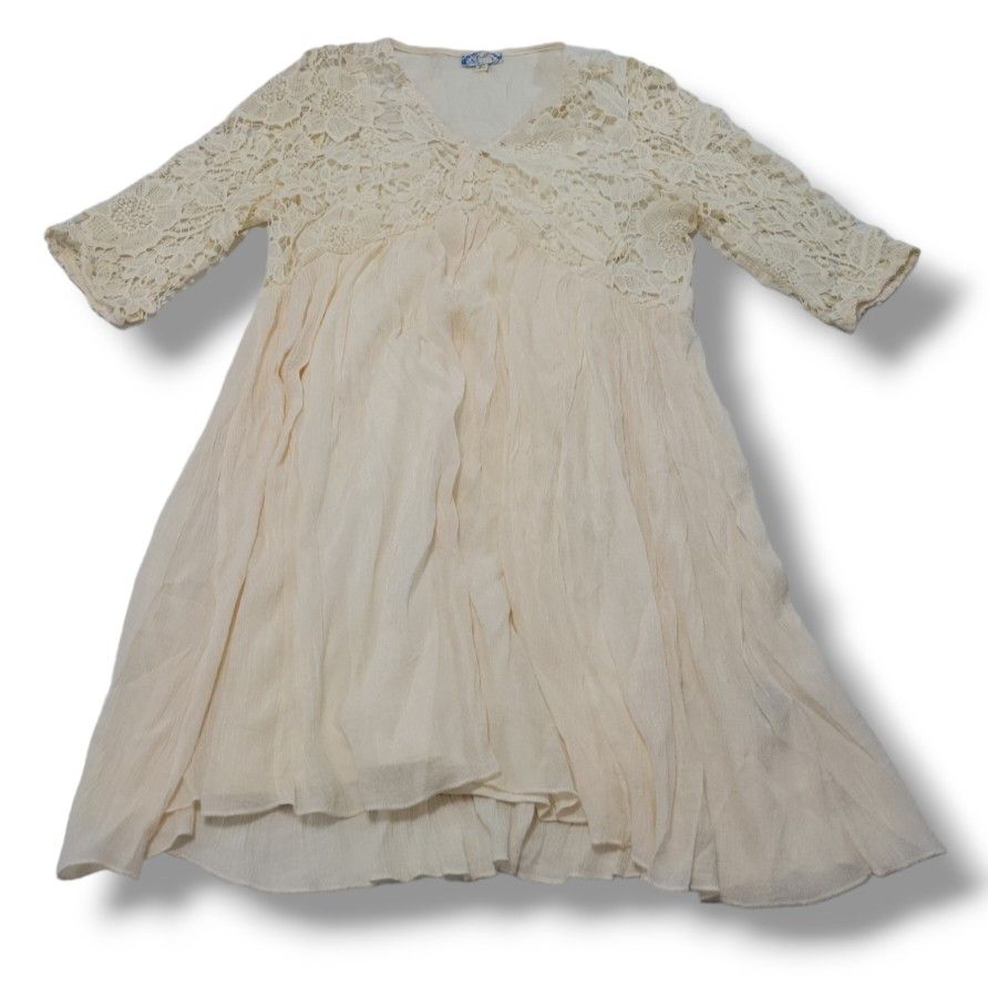 J Gee Dress Size XL Floral Lace Dress 3/4 Sleeves Sheer Bohemian Sundress Lined J. Gee Dress Measurements In Description