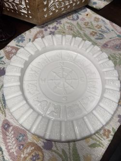 Vintage White Milk Glass Depression ZODIAC N S E W Round 9.5 " Ashtray
