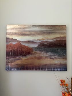 Large Metallic Landscape Canvas Wall Art - Beautiful Condition