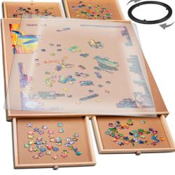 1000 Piece Rotating Wooden Jigsaw Puzzle Table - 4 Drawers, Puzzle Board with Puzzle Cover | 22 1/4” x 30" Jigsaw Puzzle Board Portable - Portable Puz