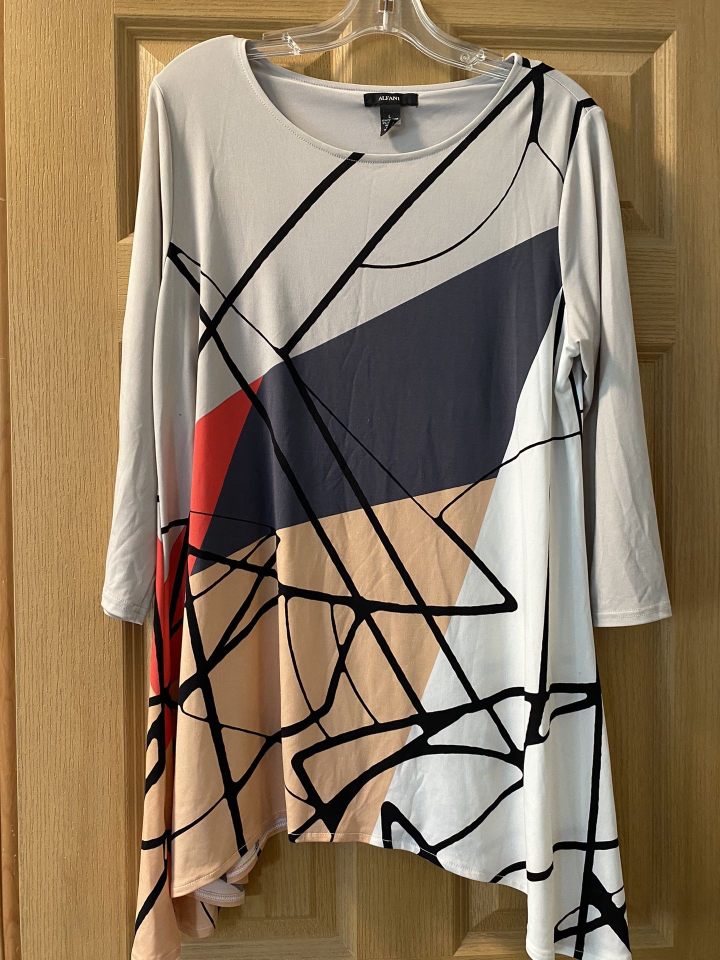Alfani Printed Asymmetrical High-Low Tunic Linework Women’s Size L
