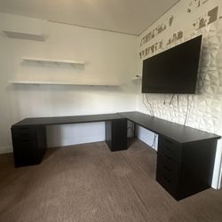 Desk L-Shaped With Drawers Shaped Computer