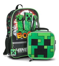 Brand new!Minecraft Boys Light Up 17" 2-Piece Backpack & Lunch Set, Green