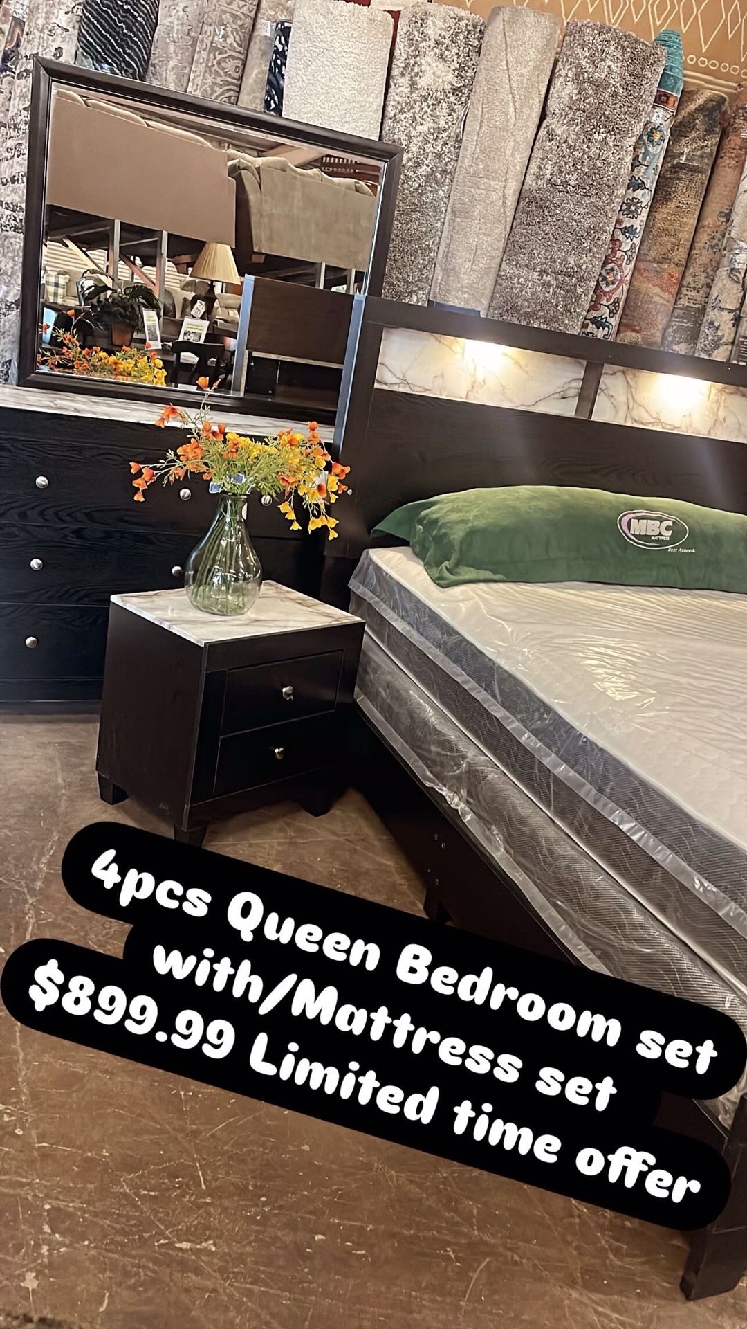 Queen Bedframe, Nightstand,mirror & Dresser + Mattress $$799.99,New Products : American Fashion Style Bags On Sale