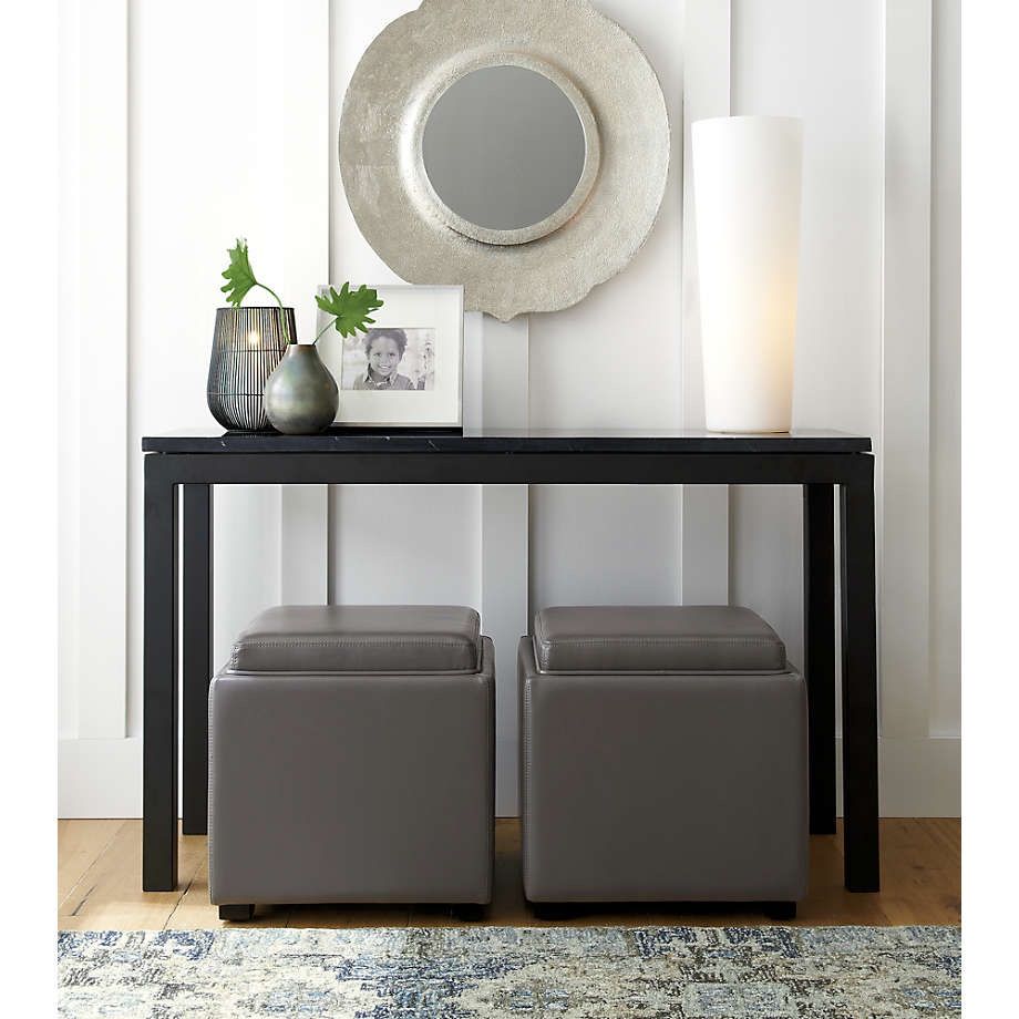 Crate And Barrel Parsons Black Marble Top/Dark Steel  Console Table 