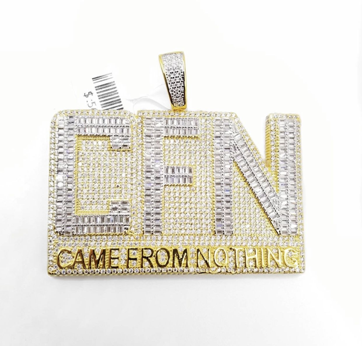 14K Gold Finish CAME FROM NOTHING Baguette Iced Out Pendant ICY High Quality 