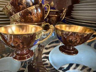Antique Porcelain Tea Cups with Gold Interior