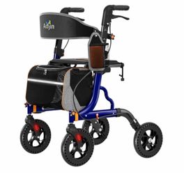 Aojin Rollator Walker for Seniors with Seat, Lightweight & Foldable, Blue 8" Rubber Wheels and Backrest, Built-in Cable Lightweight Aluminum Walkers w