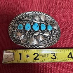 Handmade Sterling Silver & Turquoise  Belt Buckle