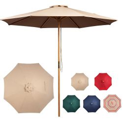Bamboo Table Umbrella Patio Outdoor Umbrella Denim Blue 9ft with Pull 415