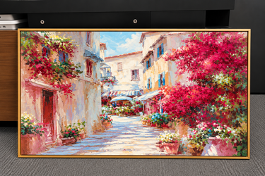 Bougainvillea Lane – 24" x 36" Framed Mediterranean Wall Art