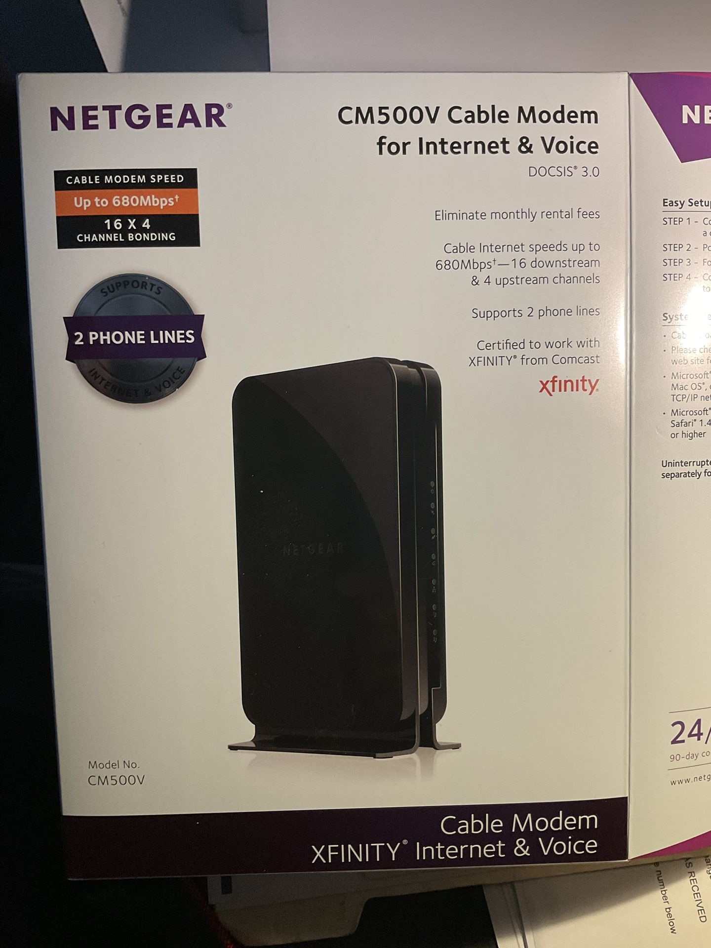 Netgear CM500V Cable Modem for Internet & Voice DOCSIS* 3.0, Certified to work with XFINITY® from Comcast