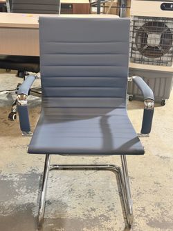 Office Desk Chair No Wheels, PU Leather Computer Chairs Mid Back Guest Chairs with Seld Base for School/Reception/Conference/Waiting Room(Navy Blue)💰