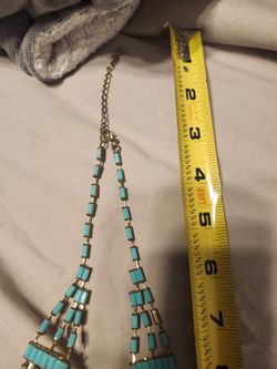 Turquoise Bead Statement Necklace Gold Tone