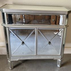 Mirrored  Glass Cabinet Nightstand New Retails $600