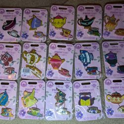 Disney Pins Tea Cups And Mickey And Minnie Mouse City Outfits
