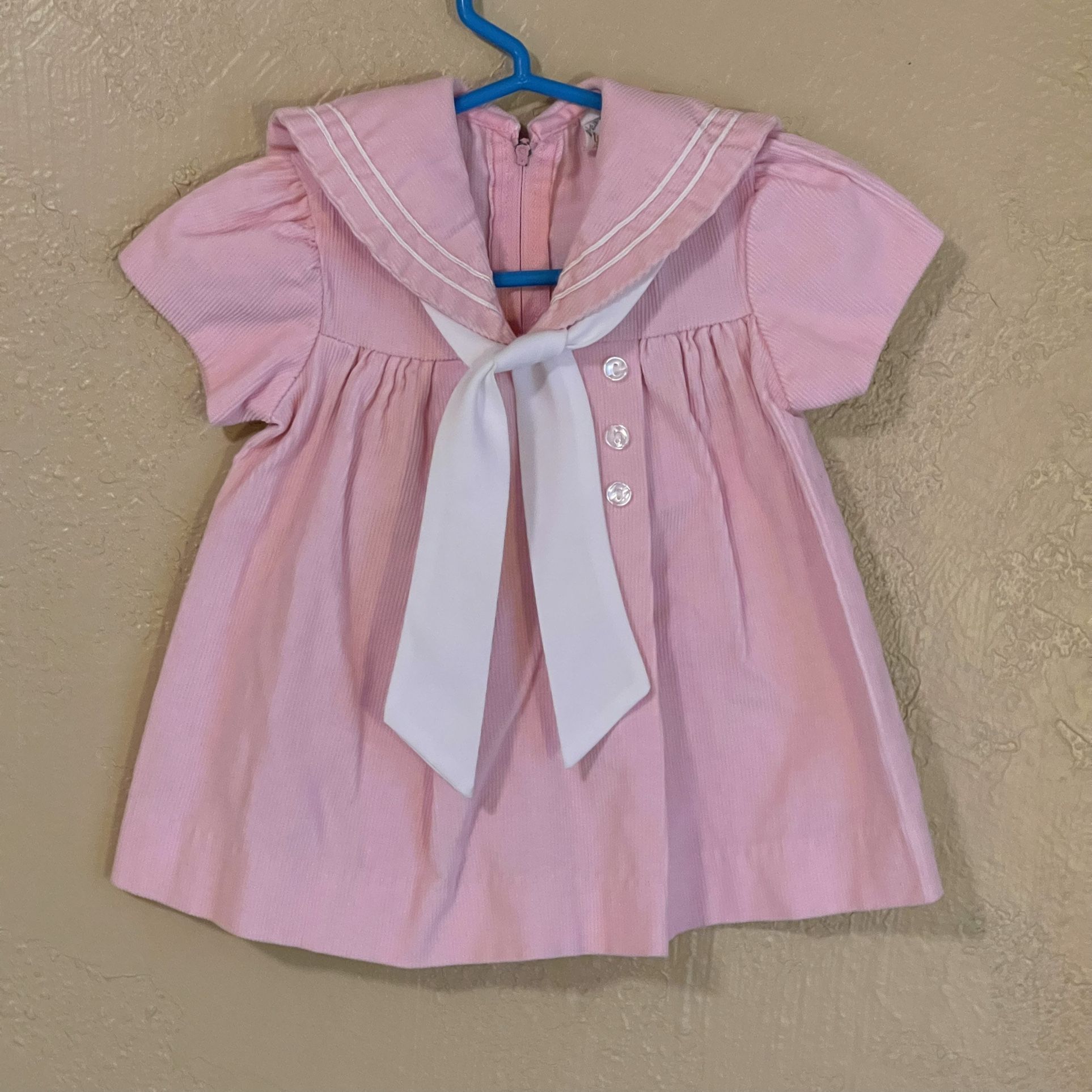 Vintage - Like New JCPenney Toddle Time Pink Corduroy Infant Sailor Dress