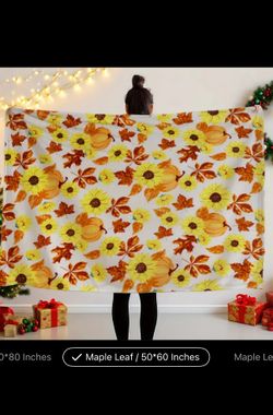 New Fall Maple Leaves Pumpkin Sunflower Blanket 