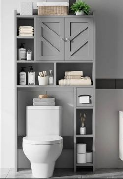 Gray Over-the-Toilet Storage Cabinet with Shelves