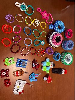 Kandi, bracelets, hand cuffs and key chains