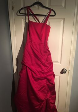 Beautiful red evening gown with gloves and bow for the back of the dress
