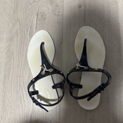 Tod's Navy Blue/White Patent Lacetto Slingback Thong Sandals