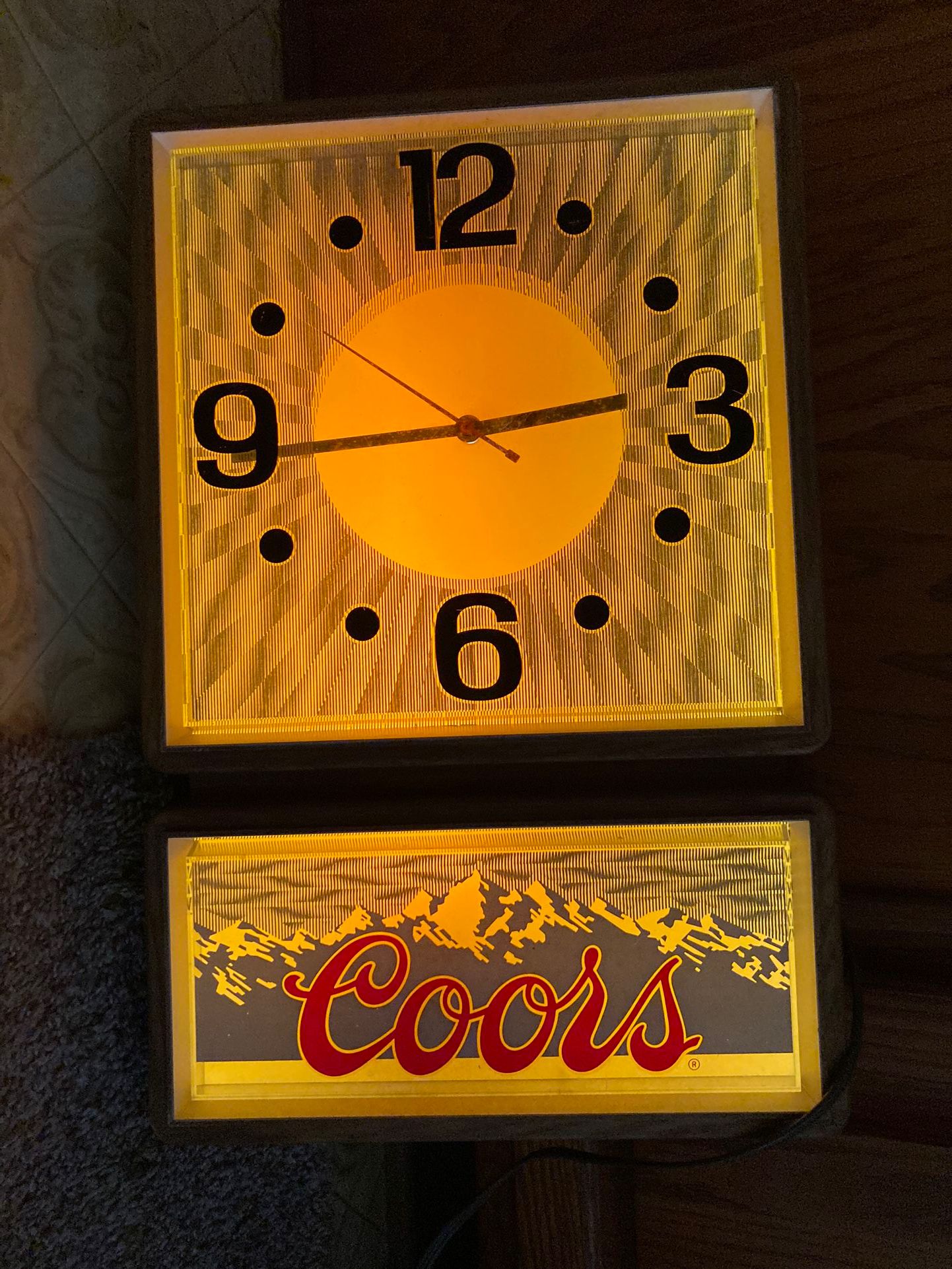 Vintage Coors sign with light and clock working